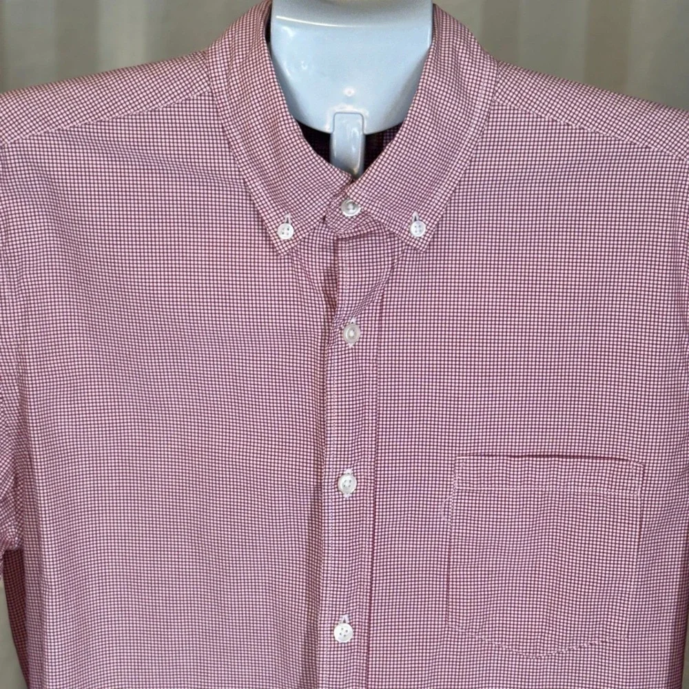 J. Crew Men Red White Gingham Button Down Shirt Medium Cotton Classic EUC
